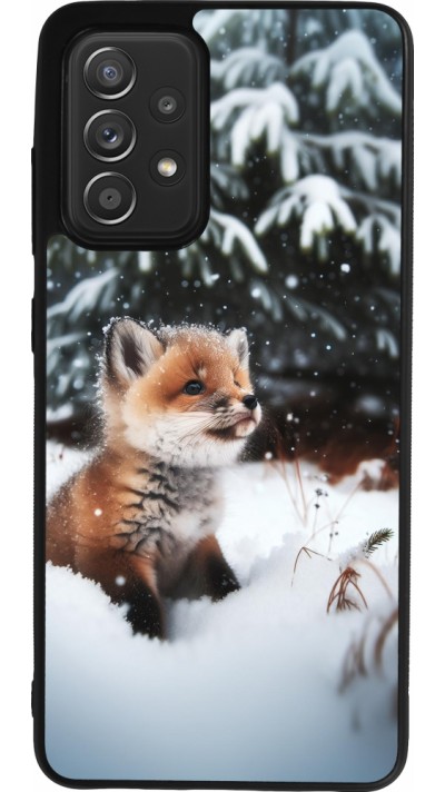 Coque Samsung Galaxy A52 - Silicone rigide noir Noël 2023 Renardeau sapin