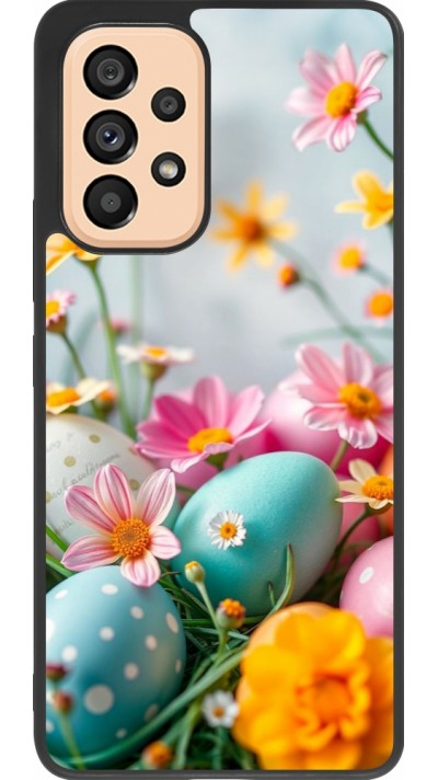 Coque Samsung Galaxy A53 5G - Silicone rigide noir Easter 2026 Eggs with flowers