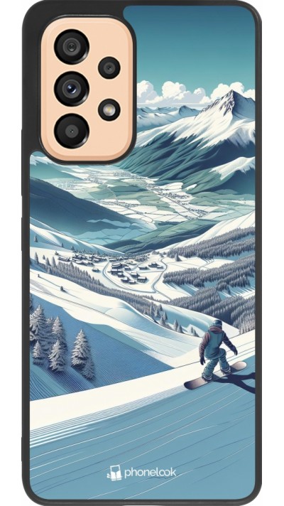 Coque Samsung Galaxy A53 5G - Silicone rigide noir Snowboarder Montagne