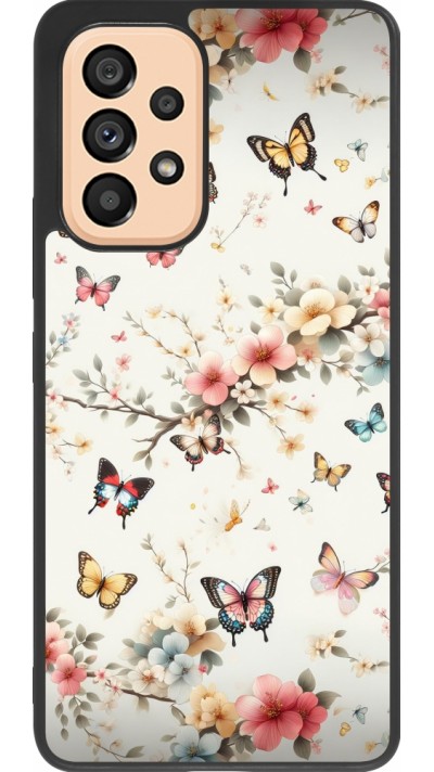 Coque Samsung Galaxy A53 5G - Silicone rigide noir Spring 25 Papillons Légers