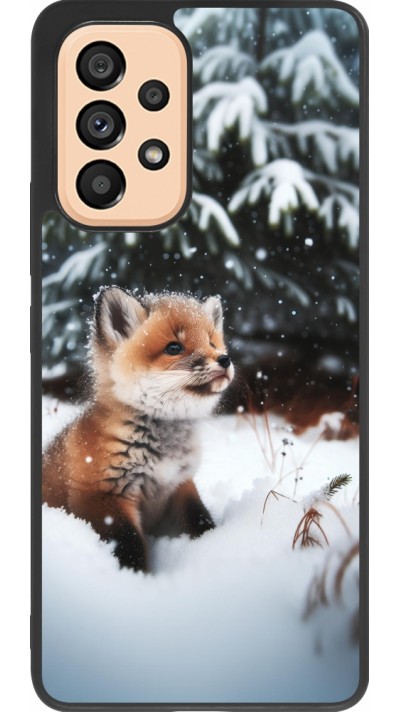Coque Samsung Galaxy A53 5G - Silicone rigide noir Noël 2023 Renardeau sapin