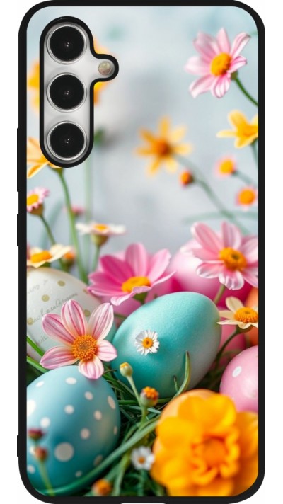 Coque Samsung Galaxy A54 5G - Silicone rigide noir Easter 2026 Eggs with flowers