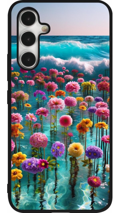 Samsung Galaxy A54 Case Hülle - Silikon schwarz Blumenmeer Wellen