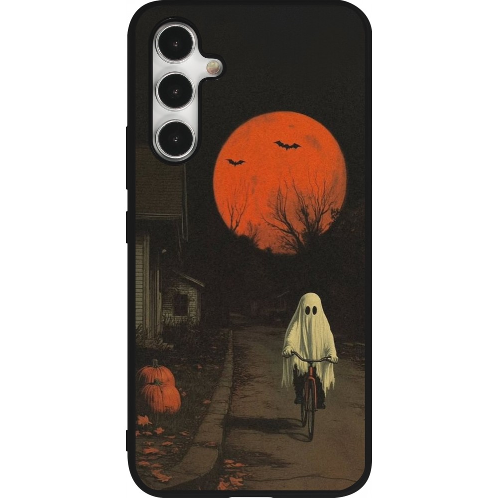 Coque Samsung Galaxy A54 5G - Silicone rigide noir Halloween 2025 Ghost on a bicycle
