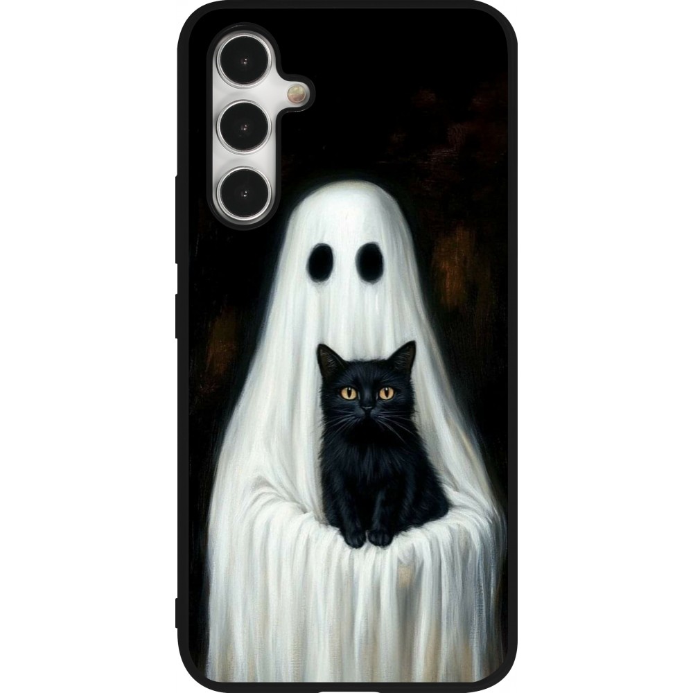 Coque Samsung Galaxy A54 5G - Silicone rigide noir Halloween 2025 Ghost with black cat