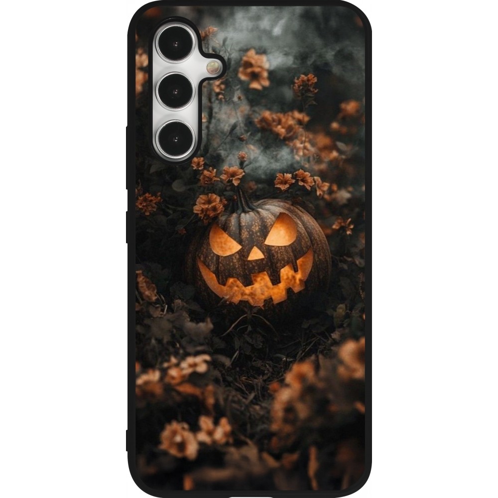 Coque Samsung Galaxy A54 5G - Silicone rigide noir Halloween 2025 Pumpkin with flowers