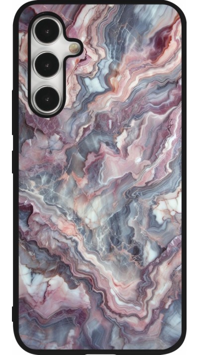 Coque Samsung Galaxy A54 5G - Silicone rigide noir Marbre violette argentée