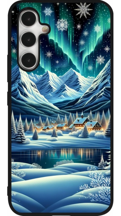 Coque Samsung Galaxy A54 5G - Silicone rigide noir Snowy Mountain Village Lake night