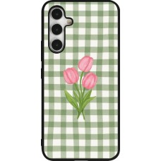 Coque Samsung Galaxy A54 5G - Silicone rigide noir Green vichy tulips Spring 2026