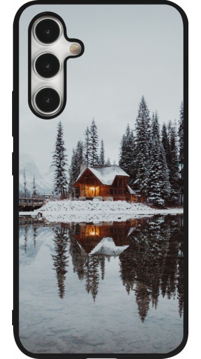 Coque Samsung Galaxy A54 5G - Silicone rigide noir Winter 25 Winter house forest afternoon