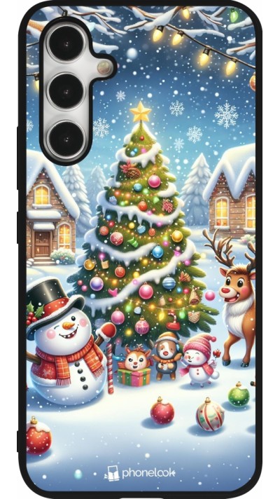 Coque Samsung Galaxy A54 5G - Silicone rigide noir Noël 2023 bonhomme de neige et sapin