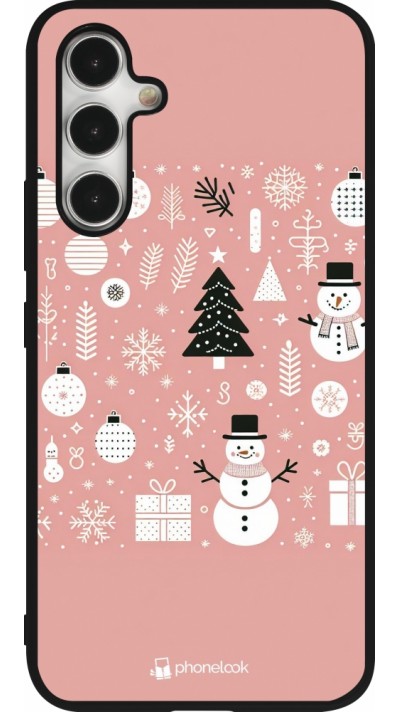Coque Samsung Galaxy A54 5G - Silicone rigide noir Noël 2024 Rose Snowman Christmas