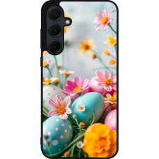Coque Samsung Galaxy A55 5G - Silicone rigide noir Easter 2026 Eggs with flowers