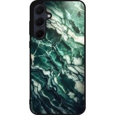 Coque Samsung Galaxy A55 5G - Silicone rigide noir Marbre vert majestueux