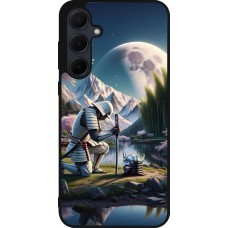 Coque Samsung Galaxy A55 5G - Silicone rigide noir Samurai Katana Lune