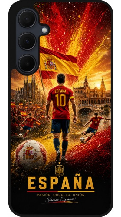 Coque Samsung Galaxy A55 5G - Silicone rigide noir Football Espagne splash 2026