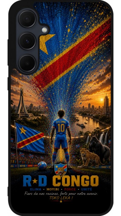 Coque Samsung Galaxy A55 5G - Silicone rigide noir Football République démocratique du Congo splash 2026