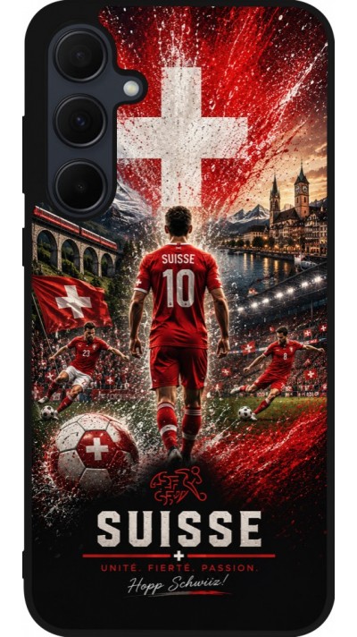 Coque Samsung Galaxy A55 5G - Silicone rigide noir Football Suisse splash 2026