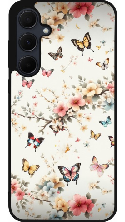 Coque Samsung Galaxy A55 5G - Silicone rigide noir Spring 25 Papillons Légers