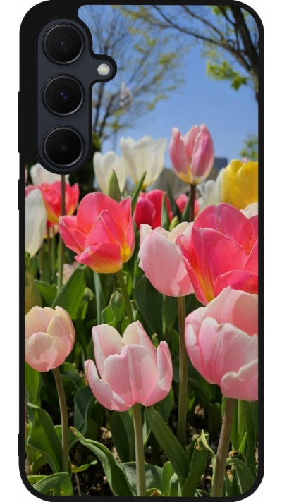 Coque Samsung Galaxy A55 5G - Silicone rigide noir Tulips 2026