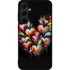 Coque Samsung Galaxy A55 5G - Silicone rigide noir Valentine 2024 Coeur Noir Abstrait