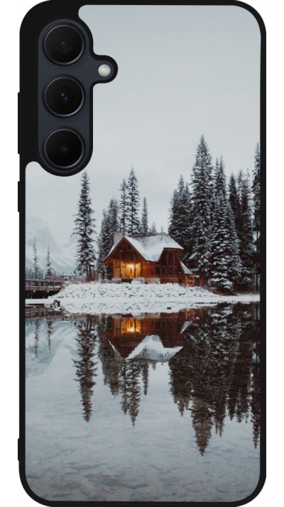 Coque Samsung Galaxy A55 5G - Silicone rigide noir Winter 25 Winter house forest afternoon
