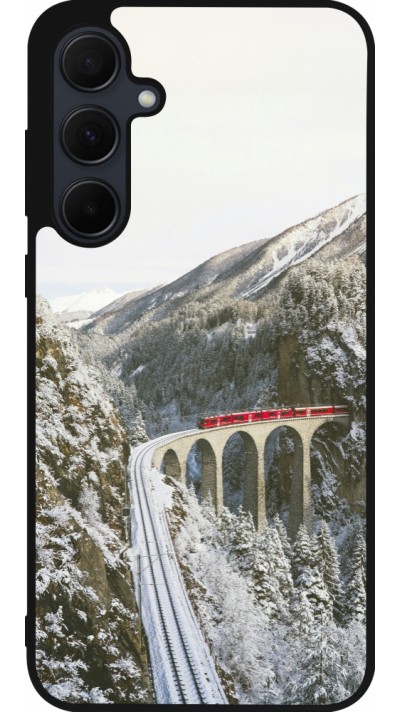 Coque Samsung Galaxy A55 5G - Silicone rigide noir Winter 25 Winter polar express