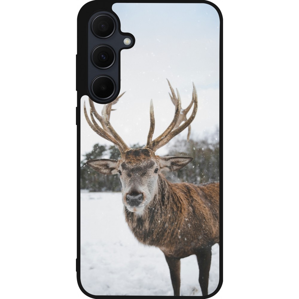 Coque Samsung Galaxy A55 5G - Silicone rigide noir Winter 25 Winter reindeer