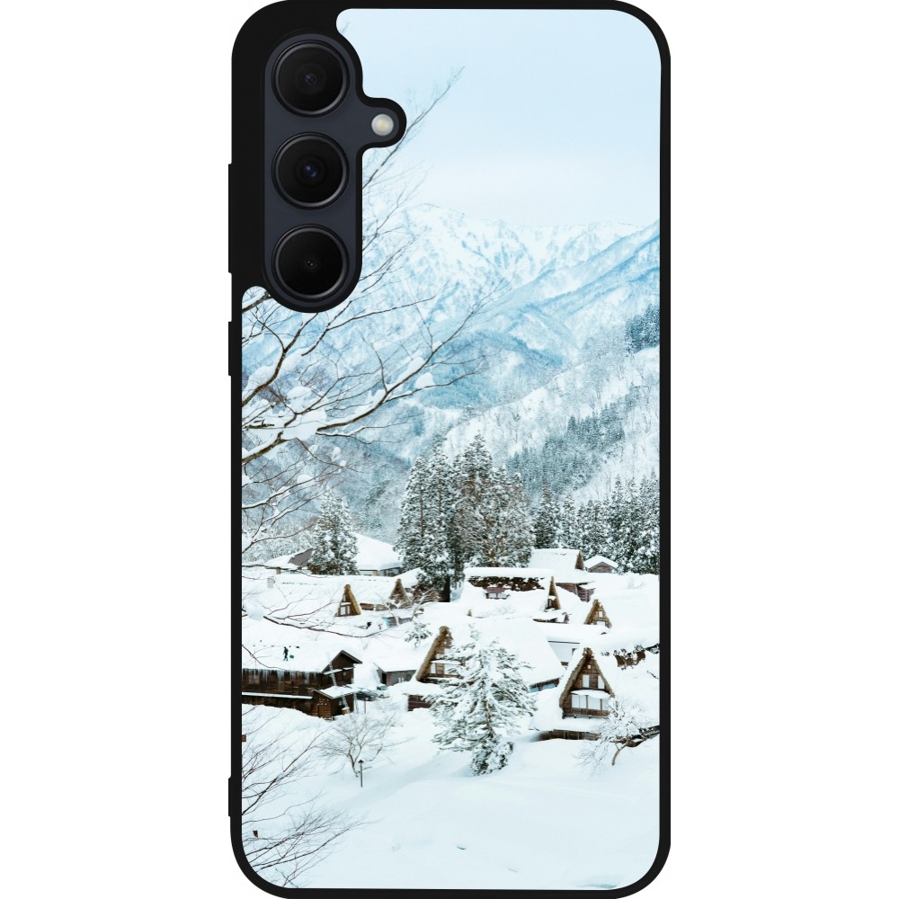 Coque Samsung Galaxy A55 5G - Silicone rigide noir Winter 25 Winter snowy landscape