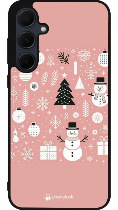 Samsung Galaxy A55 5G Case Hülle - Silikon schwarz Weihnachten 2024 Rose Schneemann Weihnachten