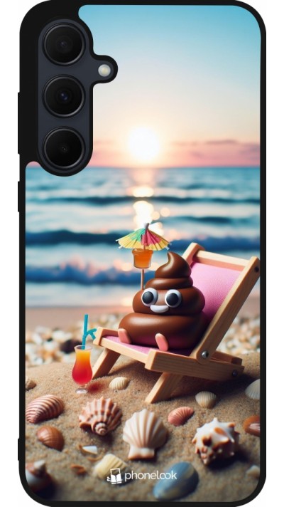 Samsung Galaxy A56 Case Hülle - Silikon schwarz Kackhaufen Emoji auf Liegestuhl