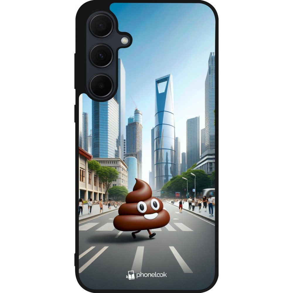 Coque Samsung Galaxy A56 - Silicone rigide noir Emoji Caca walk