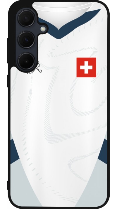 Coque Samsung Galaxy A56 - Silicone rigide noir Maillot de football Suisse Extérieur personnalisable