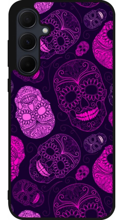 Samsung Galaxy A56 Case Hülle - Silikon schwarz Halloween 2023 pink skulls