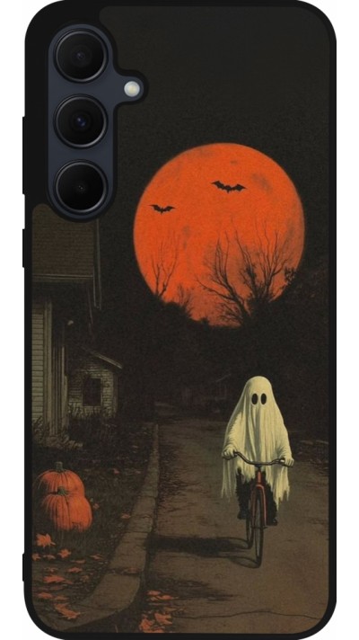 Samsung Galaxy A56 Case Hülle - Silikon schwarz Halloween 2025 Ghost on a bicycle