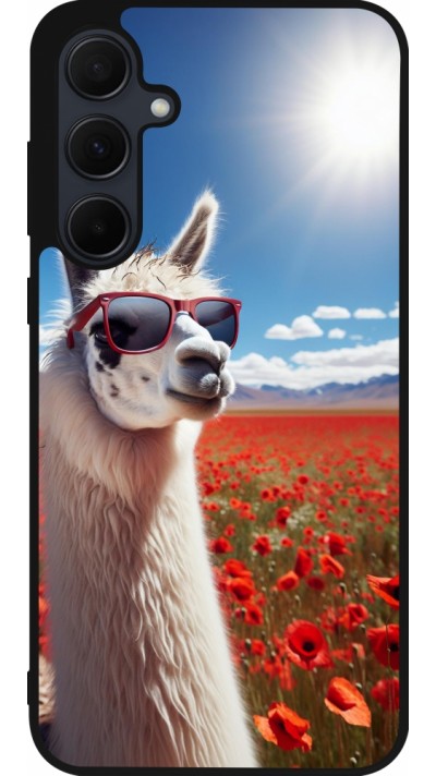 Samsung Galaxy A56 Case Hülle - Silikon schwarz Lama Chic in Mohnblume