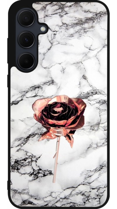 Coque Samsung Galaxy A56 - Silicone rigide noir Marble Rose Gold
