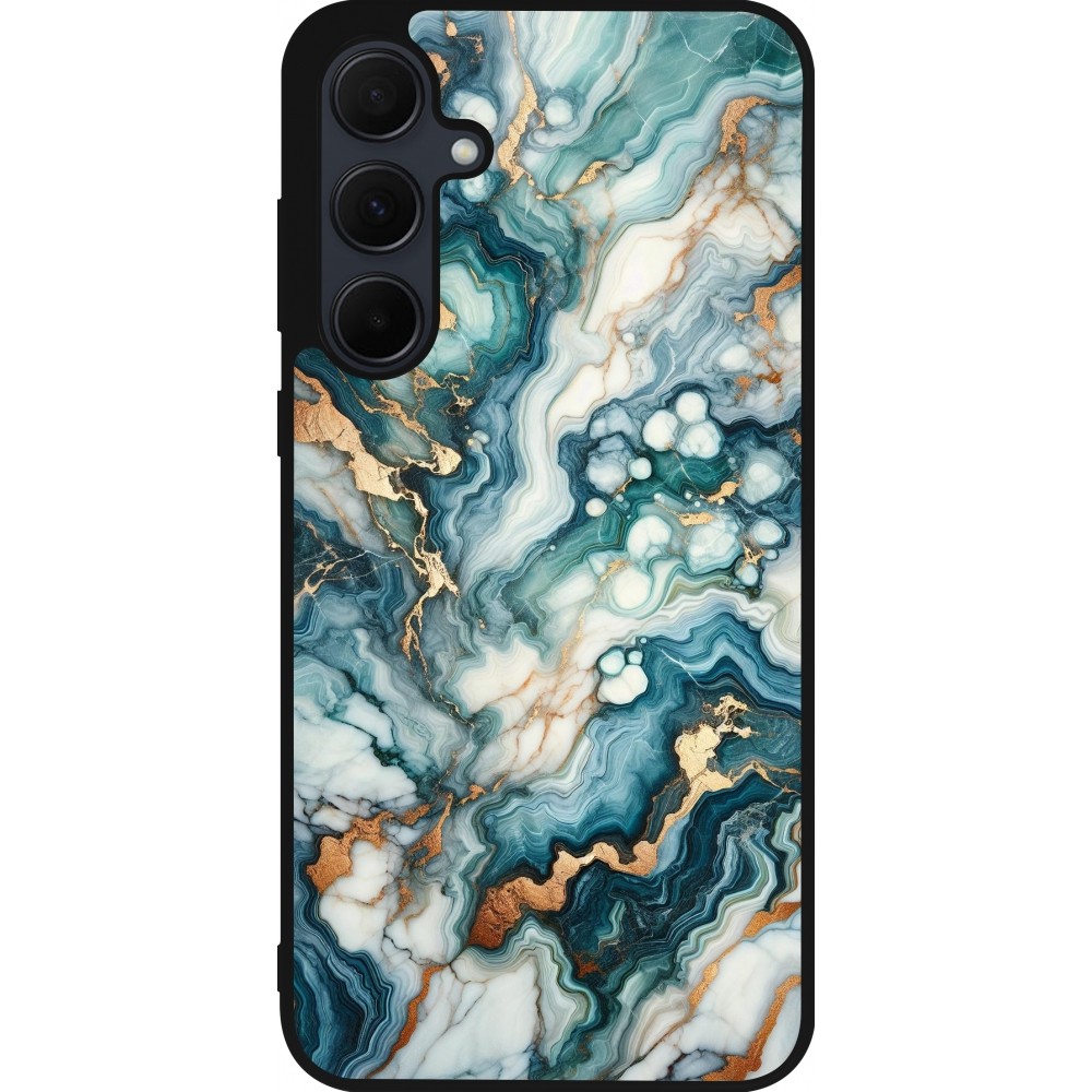 Coque Samsung Galaxy A56 - Silicone rigide noir Marbre Vert Bleu Doré