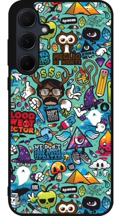 Coque Samsung Galaxy A56 - Silicone rigide noir Mixed Cartoons Turquoise