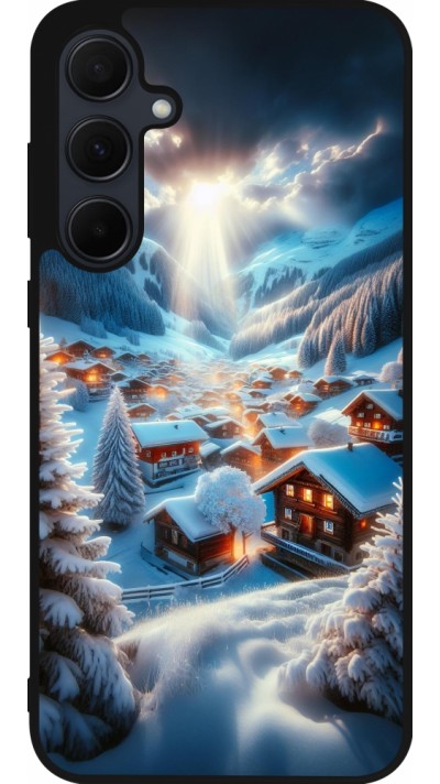 Coque Samsung Galaxy A56 - Silicone rigide noir Mont Neige Lumière