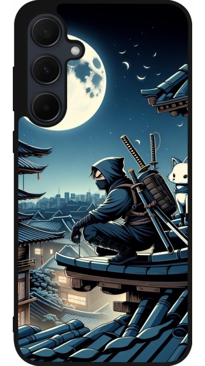 Coque Samsung Galaxy A56 - Silicone rigide noir Ninja sous la lune