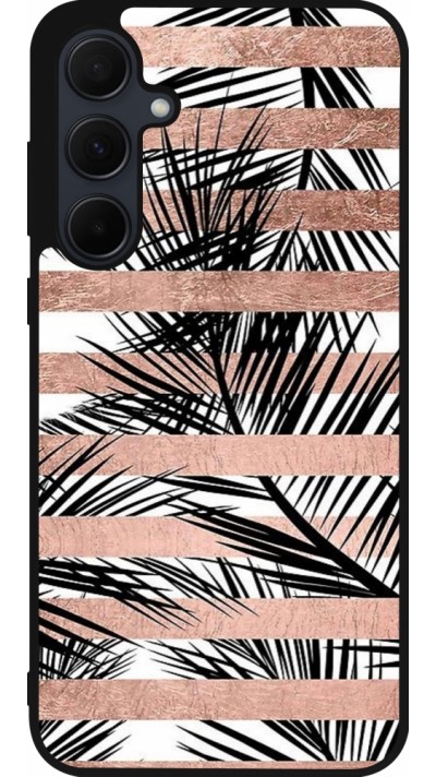 Coque Samsung Galaxy A56 - Silicone rigide noir Palm trees gold stripes