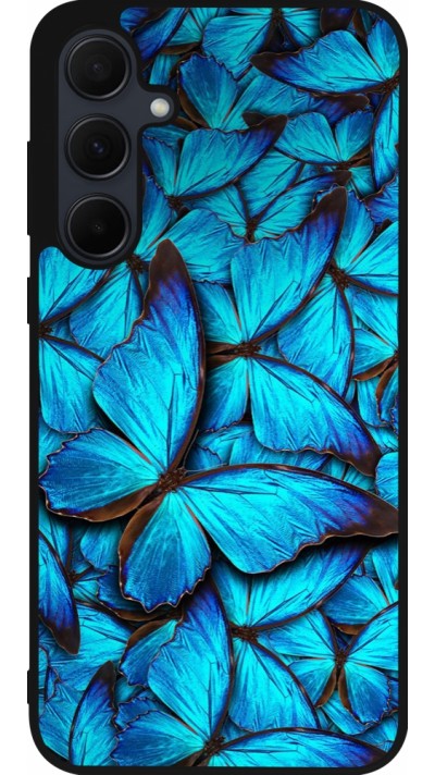 Coque Samsung Galaxy A56 - Silicone rigide noir Papillon bleu