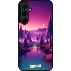 Coque Samsung Galaxy A56 - Silicone rigide noir Paysage Violet-Rose