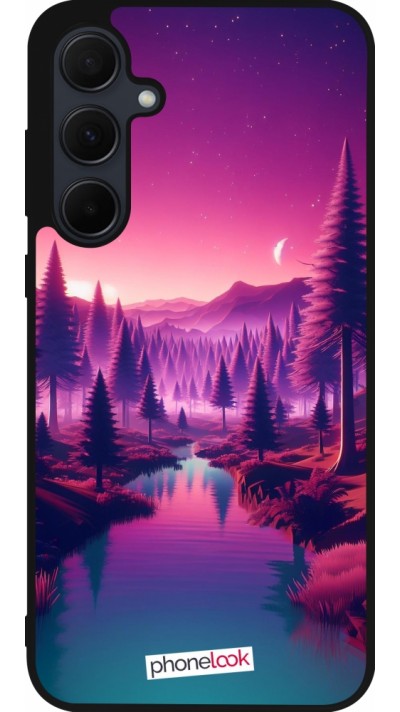 Coque Samsung Galaxy A56 - Silicone rigide noir Paysage Violet-Rose