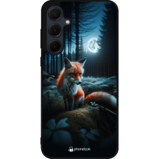 Coque Samsung Galaxy A56 - Silicone rigide noir Renard lune forêt