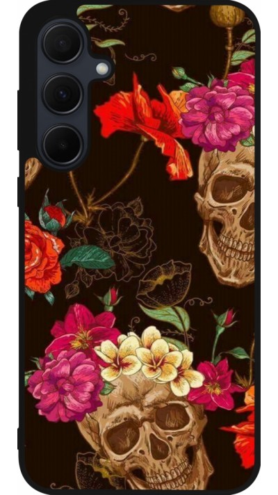 Coque Samsung Galaxy A56 - Silicone rigide noir Skulls and flowers