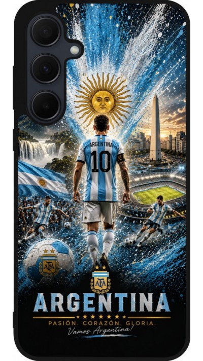 Coque Samsung Galaxy A56 - Silicone rigide noir Football Argentine splash 2026