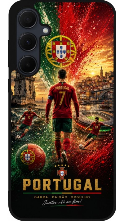 Coque Samsung Galaxy A56 - Silicone rigide noir Football Portugal splash 2026