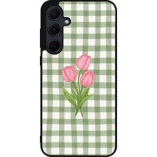 Coque Samsung Galaxy A56 - Silicone rigide noir Green vichy tulips Spring 2026